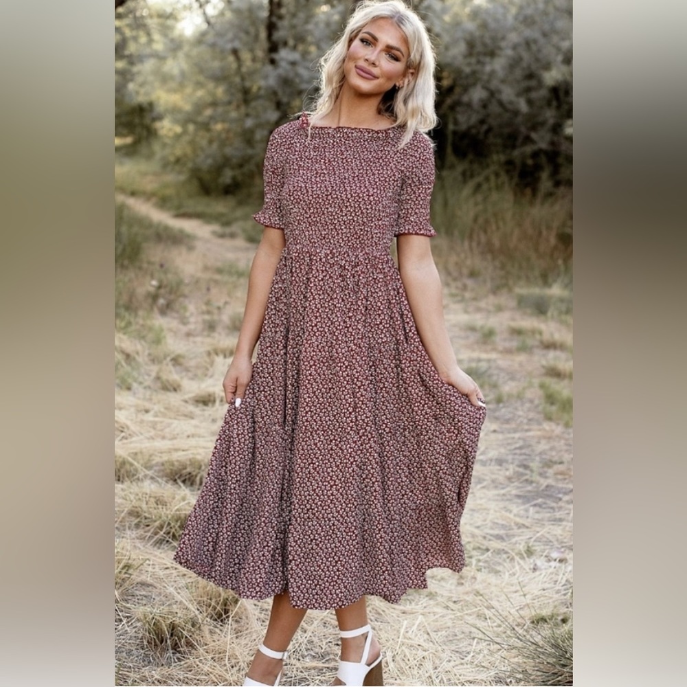 bohme smocked tiered midi dress